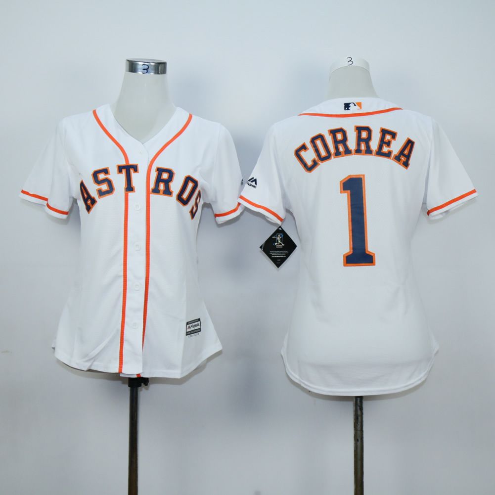Women Houston Astros #1 Correa White MLB Jerseys->houston astros->MLB Jersey